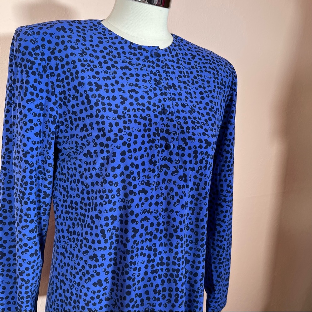 Vintage 80 90 Retro Liz Claiborne Blue Abstract Polkadots TuTu Drop Waist Dress